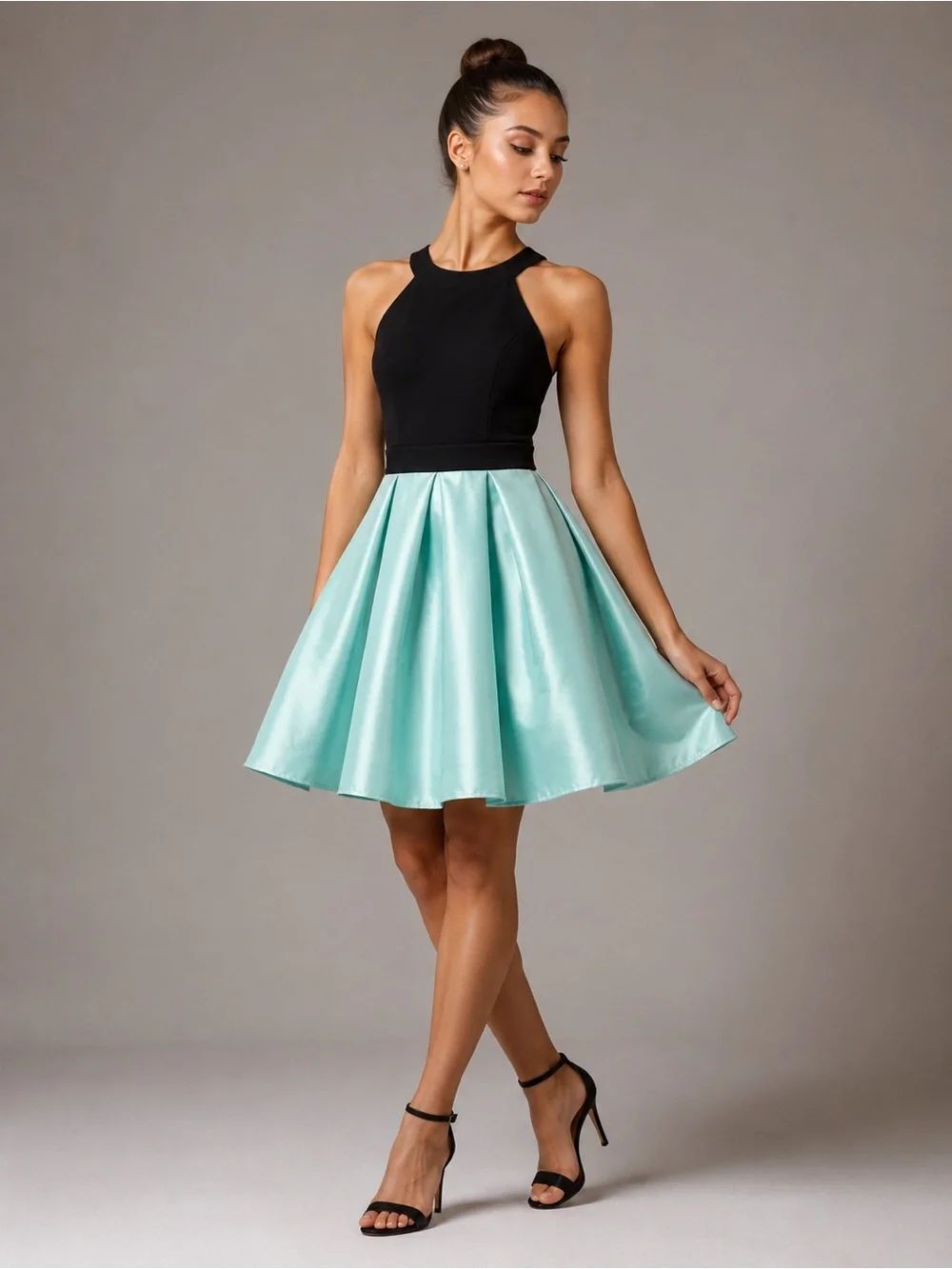 Teeze Me Black & Mint Fit & Flare Cocktail formal Dress teen Size 3/4